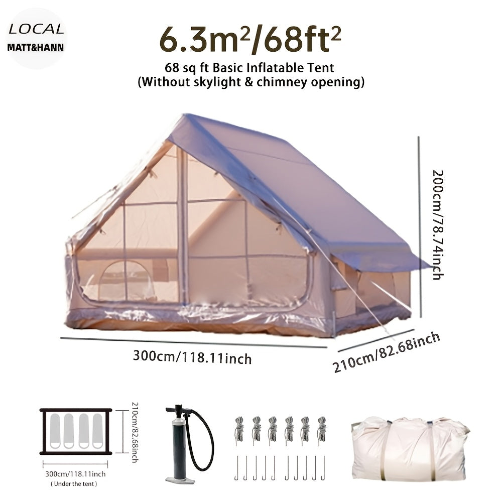 Inflatable Camping Tent（Optional: Skylight, Stove Jack） for 4-6 Person,4 Season Camping Tent, Large Luxury Air Tent with Manual Pump, Easy Setup Portable Glamping House, High Quality Windproof Family Outdoor Shelter Best Valentine's Day Gifts