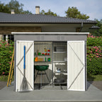Outdoor Metal Storage Shed, 8' x 4' Gray Backyard Organizer with Lockable Door and Floor Frame