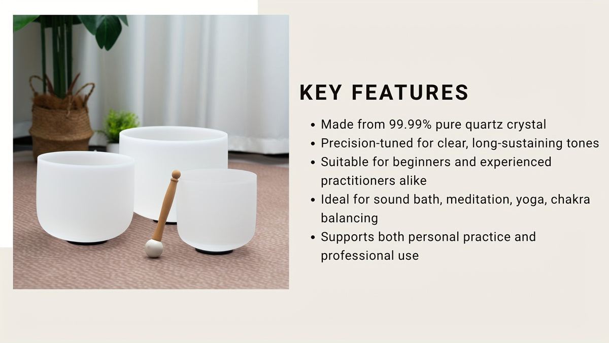 7-11Inch Quartz Crystal Singing Bowls Set of 3 Pure White for Mindfulness Meditation Yoga Sound Bowls with Case And Mallet
