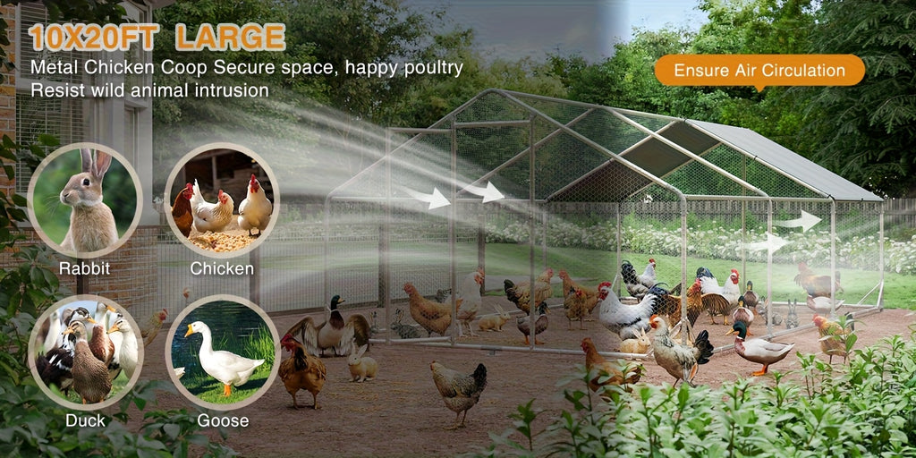 Nordivale Large Metal Chicken Coop with Winter Wrap Cover - 10x6.7x6.4ft/20x10x6.4ft Walk-in Chicken Run for Hens/Ducks/Rabbits, All-Weather Poultry Pen with Lock for Outdoor and Backyard, Farm, Duck Rabbit Cage Poultry Pen