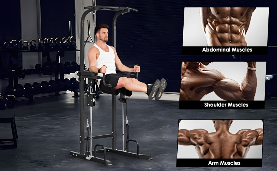 Sogespower Power Tower Dip Station Pull Up Bar for Home Gym Multi-Function Adjustable Height Strength Training Workout Equipment