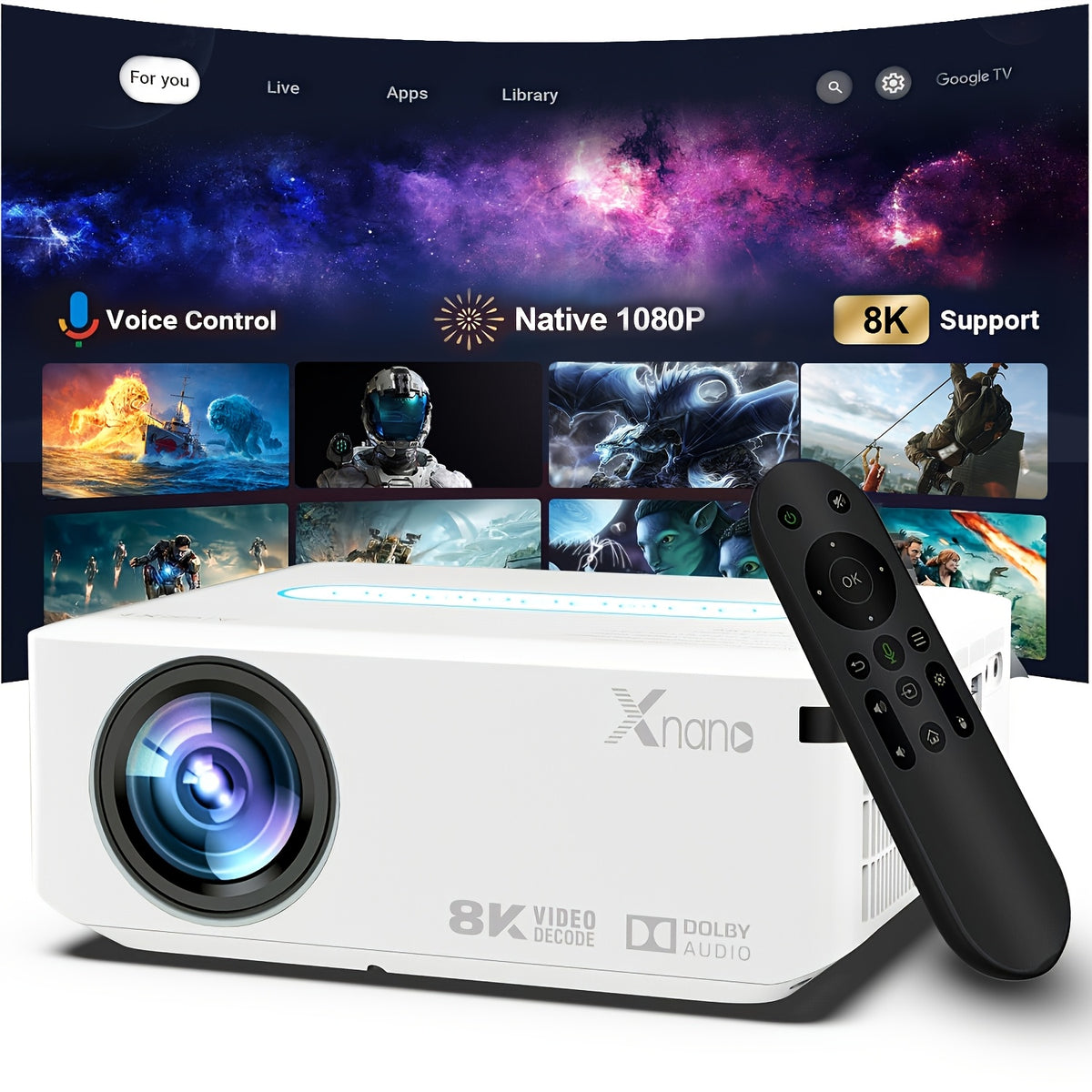 [1080P Holiday Gift] 8K Support Full HD Smart Projector with Wifi And BT5.4, Sound, Local 1080P Portable Outdoor Projector, Compatible with TV Stick Smartphone/Hdtv/Laptop, for Bedroom Home Projector, Holiday Gift Options