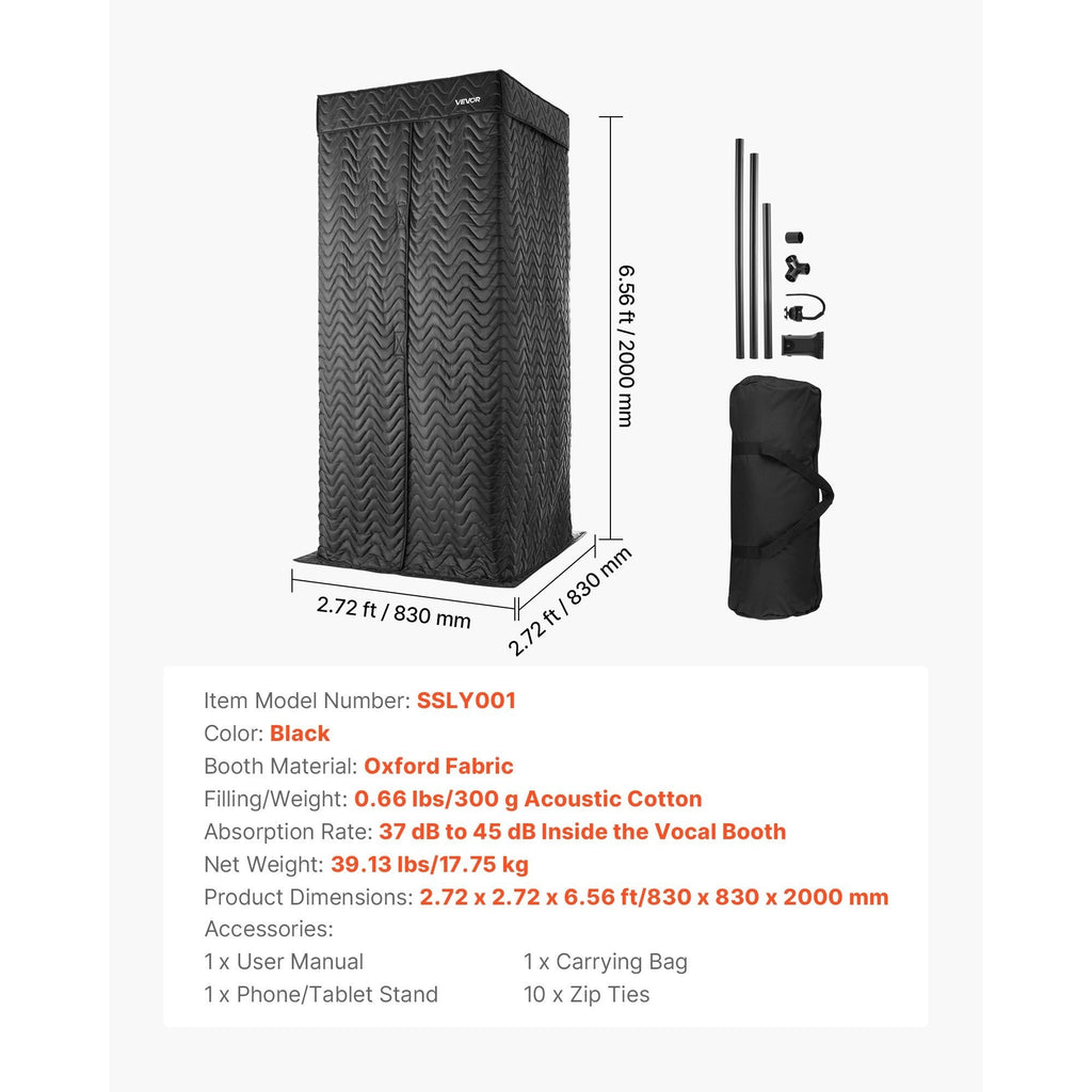 VEVOR 6.56 ft Portable Vocal Booth Recording Booth with Travel Bag for Voiceovers