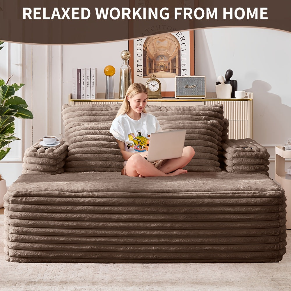 57" Oversized Frameless Floor Sofa, with Cup Holder, Plush Cushioned Lounger with Deep Seat for Living Room & Apartment