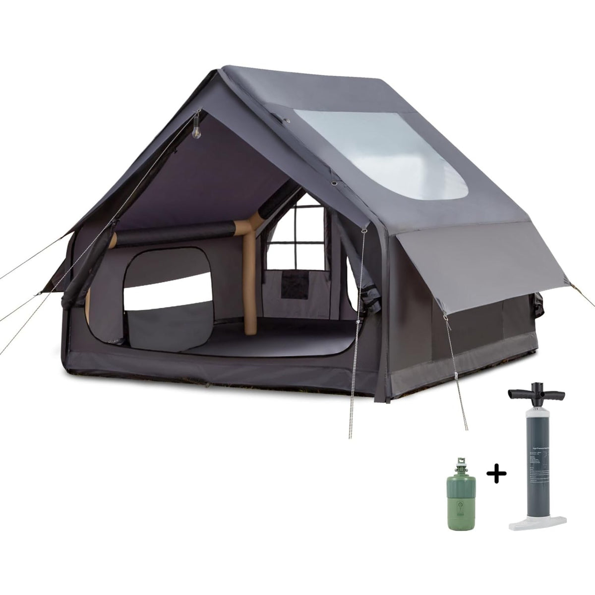 Inflatable Camping Tent, with Electric Air Pump, 4 Season Windproof, Clear Skylight & 420D Oxford, Air Tent with Mesh Windows/Doors