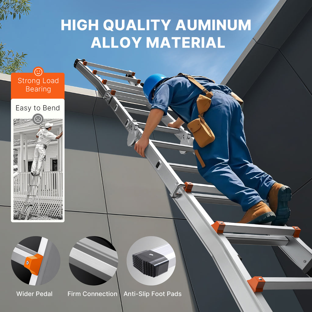 VEVOR Telescoping Ladder A Frame 9.5 FT 2880mm / 11FT 3350 mm / 13 FT 4000mm / 15.5FT 4670 mm / 17FT 5120 mm / 20FT 5990 mm/ 20.5FT 6230 mm Extension Multi-Function for Homework