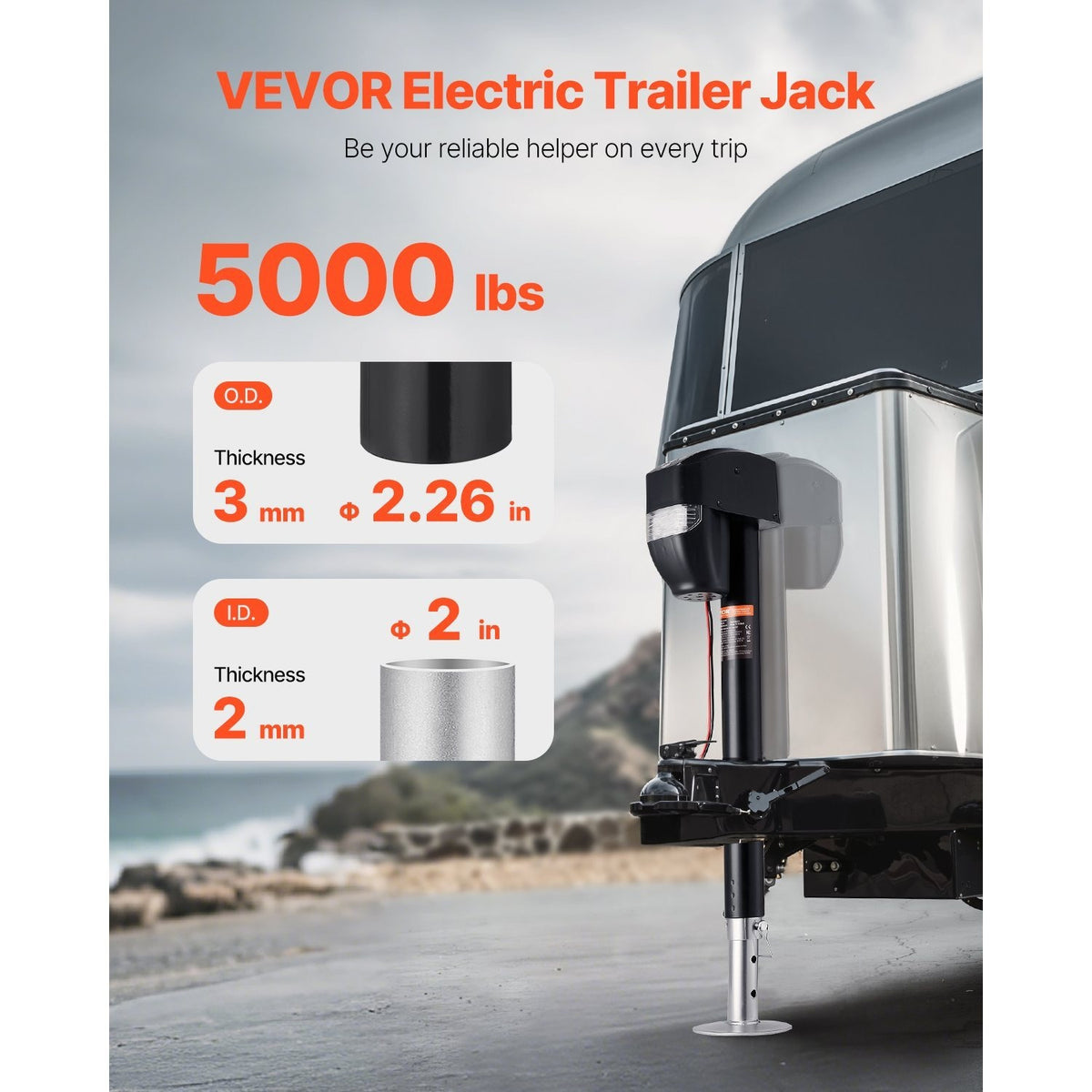 VEVOR Electric Trailer Jack 3500 lbs / 5000 lbs Power Tongue Jack for RV Trailer & Camper Black With a 7-pin Trailer Connector / With Remote Control