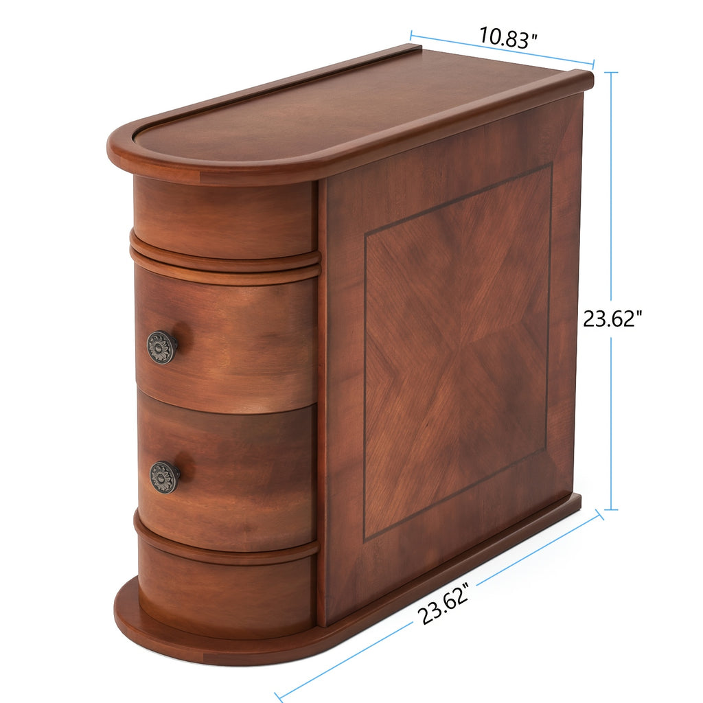 Modern Minimalist Coffee Table, Solid Wood Side Table, Bedroom Bedside Table, Coffee Table, with 2 Storage Drawers, Suitable for Living Room and Bedroom, No Assembly Required, Storage Space and Multifunctional Design, Halloween, Christmas Gift Retro Brown