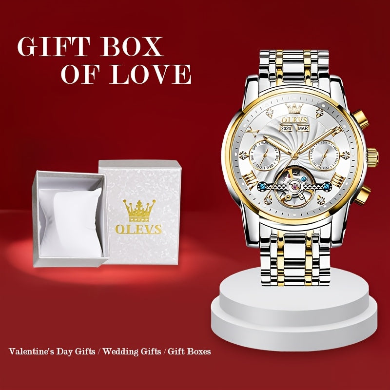 OLEVS Men'S Mechanical Watch - Automatic Movement Stainless Steel Large Dial, Luminous Dual Calendar Business Casual Dress Multifunctional Wristwatch Relojes Para Hombre Without Box, Without Battery