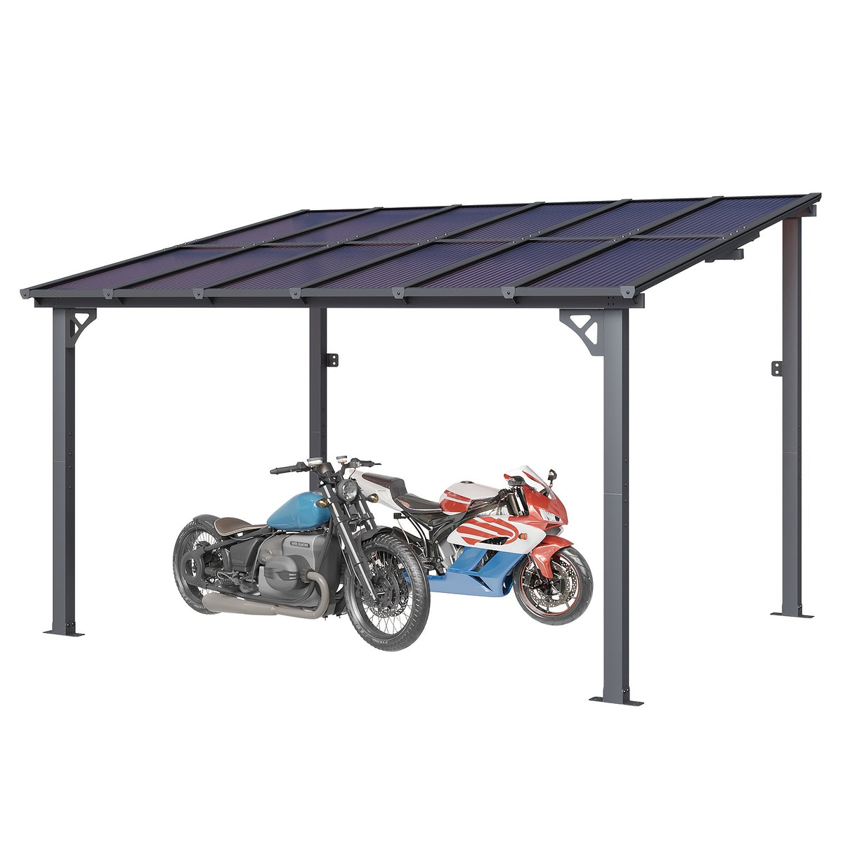 8 X 5FT, 8 X 10FT, 12 X 10FT, 14 X 10FT, 16 X 10FT, 20 X 10FT Outdoor Carport, Sloping Roof Carport, Wall-Mounted Aluminum Carport, Suitable for Outdoor Spaces Such As Porches, Decks, Backyards, Gardens, Etc (Multi-Size Selection)