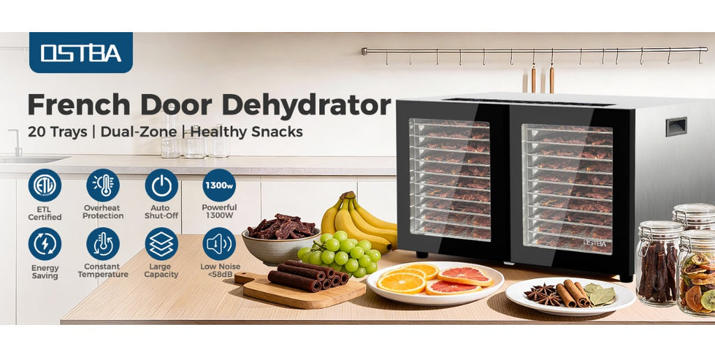 Dual Zone Food Dehydrator, 20 Stainless Steel Trays, 1300W Dual Layer Food Dryer with Recipe, 180°F Adjustable Temp, 48H Digital Timer, 10 Presets for Jerky, Meat, Fruit, Herbs