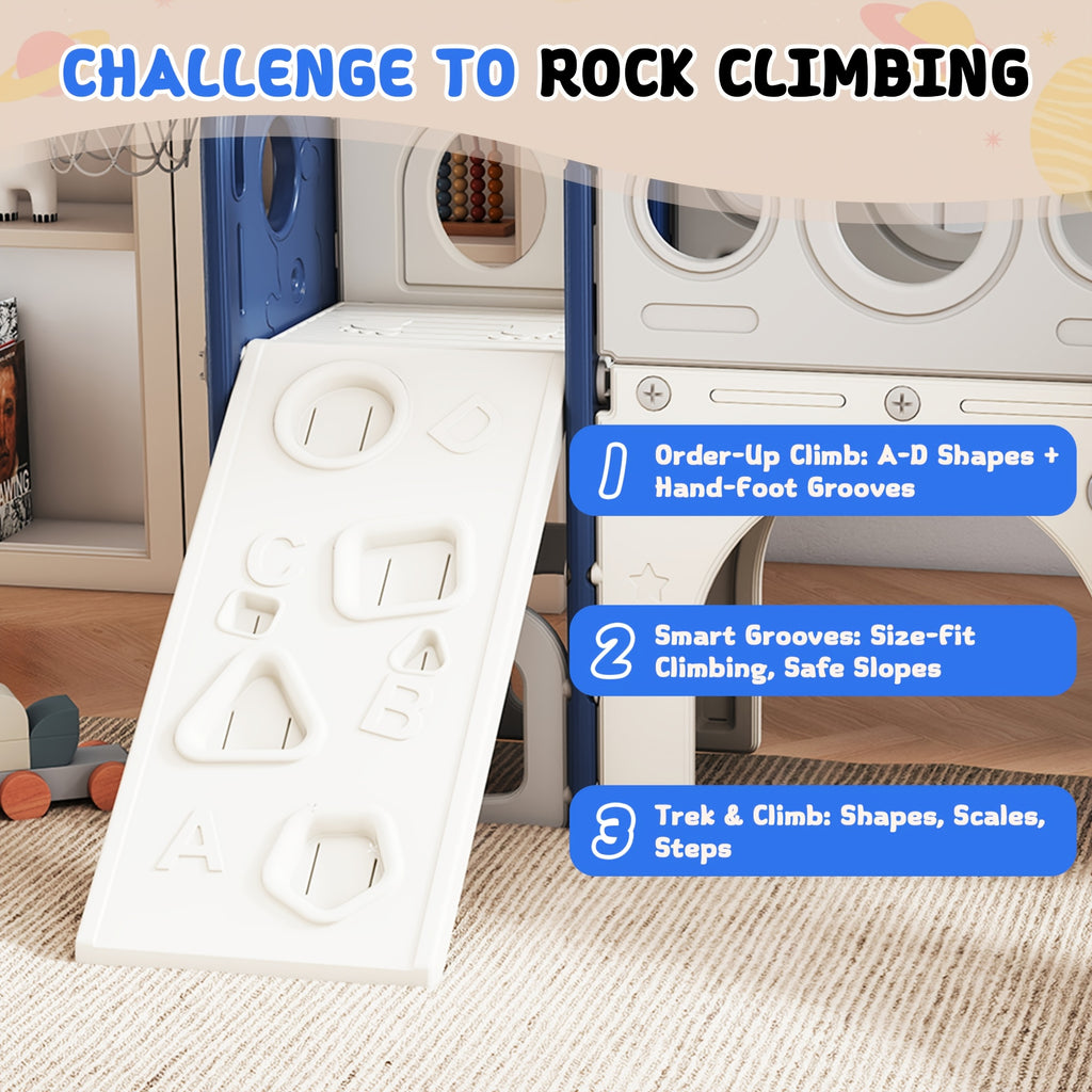 9in 1 Toddler Slide Set Playground Indoor & Outdoor Fun for Kids & Babies, Featuring Climbing Board, Basketball Hoop, Telescope, Storage Space And Non-Slip Steps