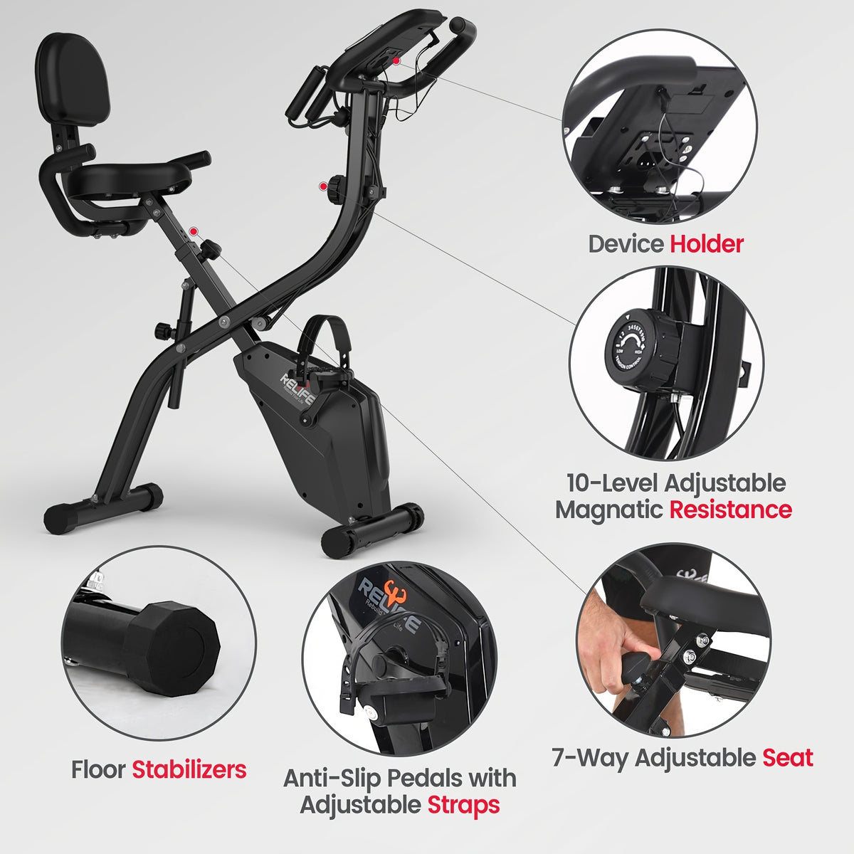 RELIFE Exercise Bike, Magnetic Indoor Cycling Bike, Ultra-Quiet Resistance, Tablet Mount & Ergonomic Seat Cushion, Home Gym Stationary Cycle for Cardio for All User, Indoor Bike/Brake Pad Stationary Bike, for Family, with Comfortable Saddle