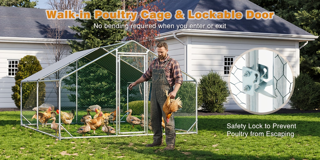 10X13X6.4Ft/10X6.7X6.4Ft Large Metal Chicken Coop with Winter Wrap Cover | Walk-In Chicken Run for Hens/Ducks/Rabbits, All-Weather Poultry Pen with Lock for Outdoor And Backyard, Farm, Duck Rabbit Cage Poultry Pen
