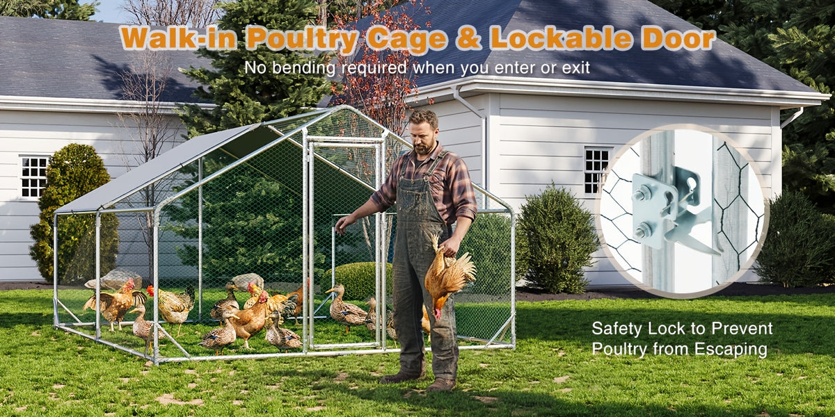 10X13X6.4Ft/10X6.7X6.4Ft Large Metal Chicken Coop with Winter Wrap Cover | Walk-In Chicken Run for Hens/Ducks/Rabbits, All-Weather Poultry Pen with Lock for Outdoor And Backyard, Farm, Duck Rabbit Cage Poultry Pen