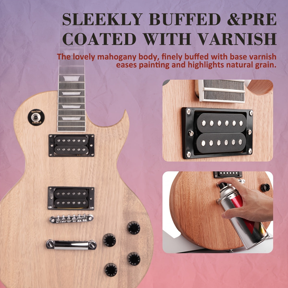STRICH DIY Electric Guitar Kit, Mahogany Body with Maple Neck, HH Pickups Pre-Drilled & Wired, Complete Hardware Pack, Build-Your-Own in One Box