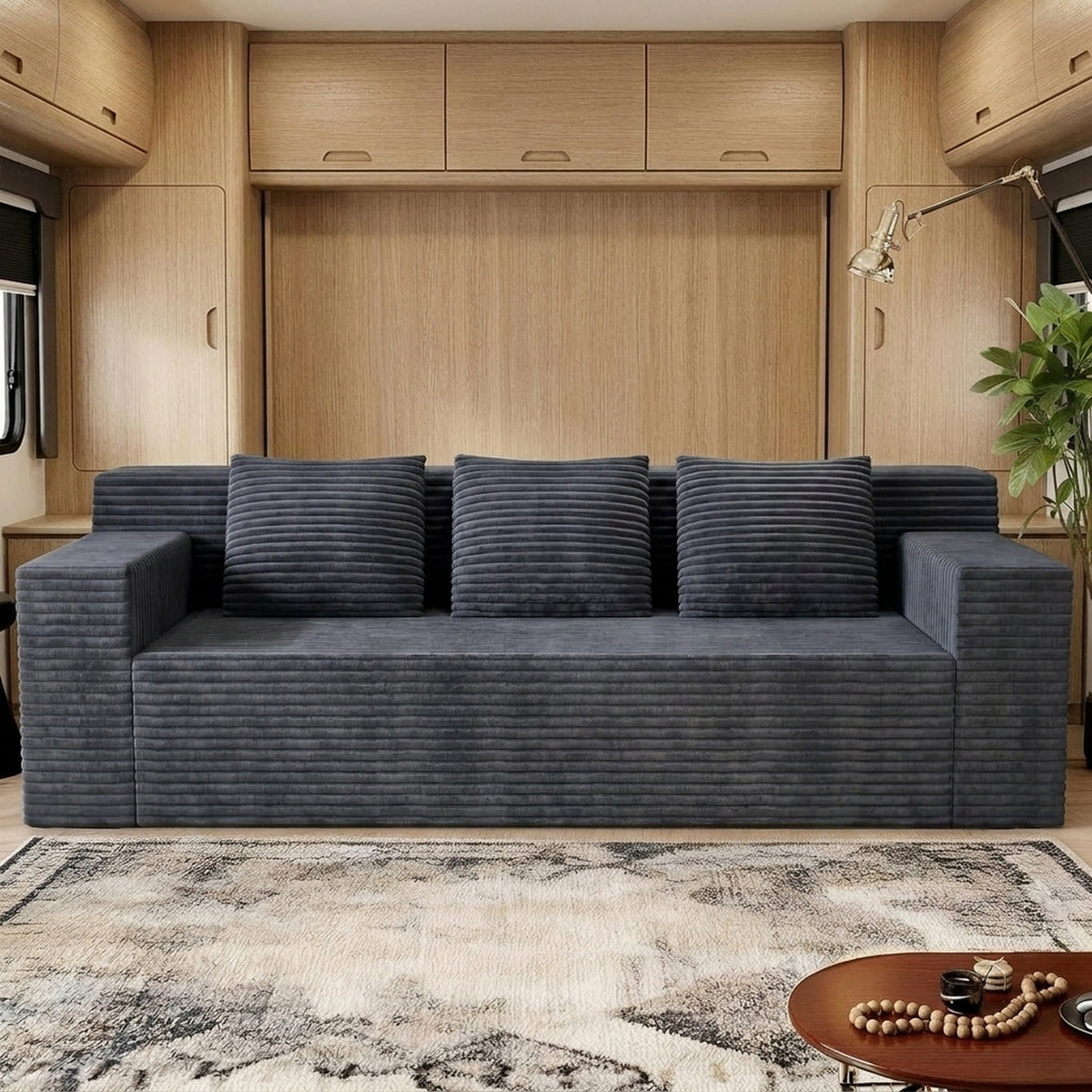RV Corduroy Sofa in 42-Inch or 70.8-Inch Sizes, No-Assembly Plush Deep-Seat Couch for Camper or Home