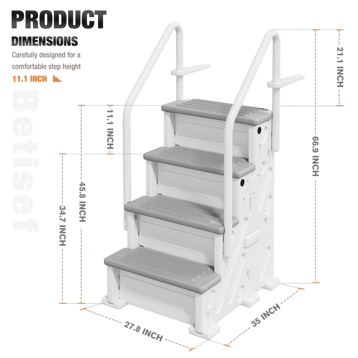 Pool Ladder Above Ground, Heavy Duty 4-Step Pool Ladder with Dual Handrails And Non-Slip Steps, 500 LBS Load Capacity, for 46-58 Inch