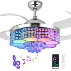 42-Inch Crystal Decoration with RGB Ceiling Fan And Light, Supports Infinite Dimming And Light Memory. with Speakers, 6 Speeds Reversible Blades, Flush Mount Chandelier Ceiling Fan Remote Control And APP Convenient Control Way