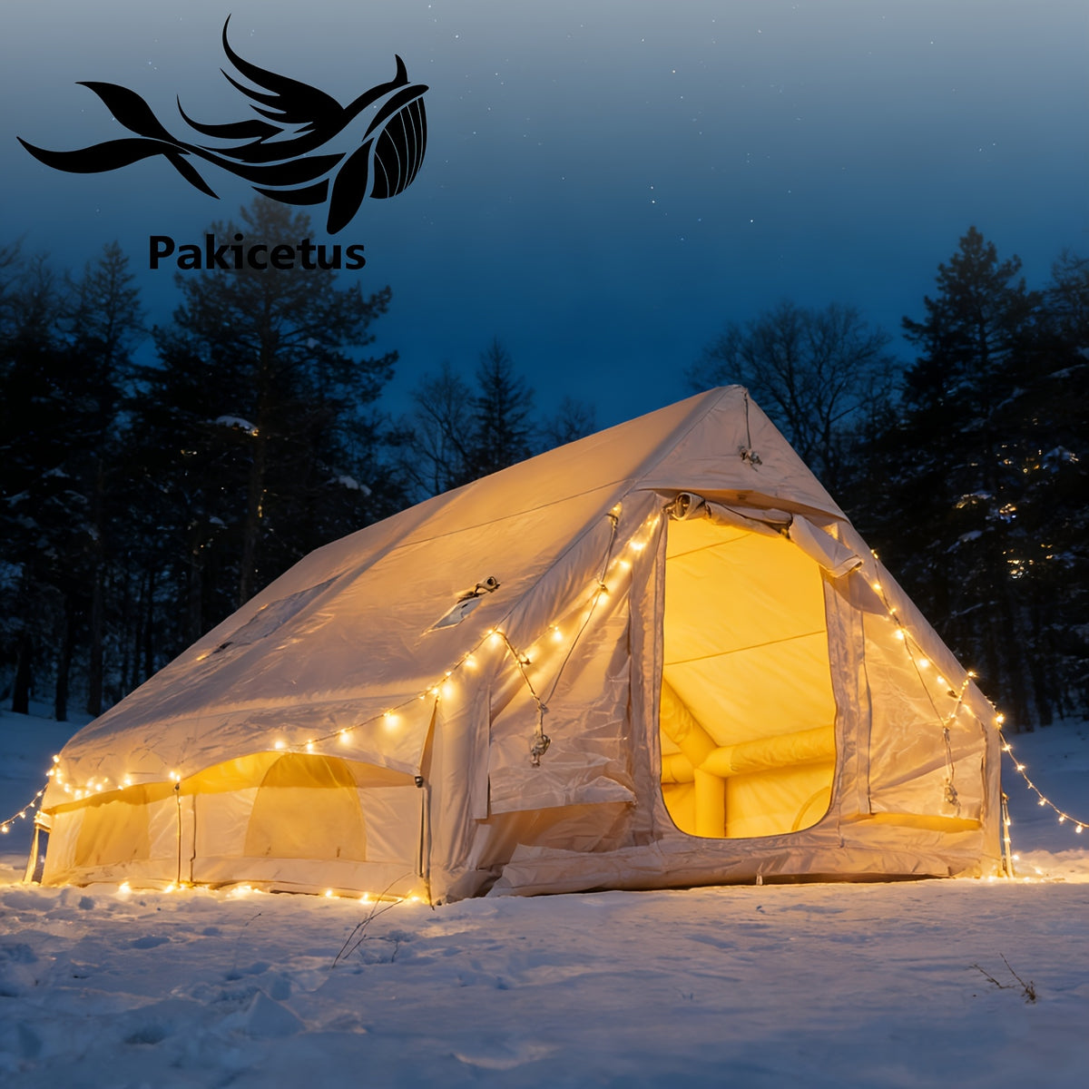 PAKICETUS Premium Inflatable Camping Tent For 4-6 Person, Summer Glamping With Quick Air-Flow & Breathable Mesh, 4 Season All-Weather Shelter, Luxury Large Air Tent With Manual Pump, Easy Setup Heavy-Duty Windproof Family Outdoor House