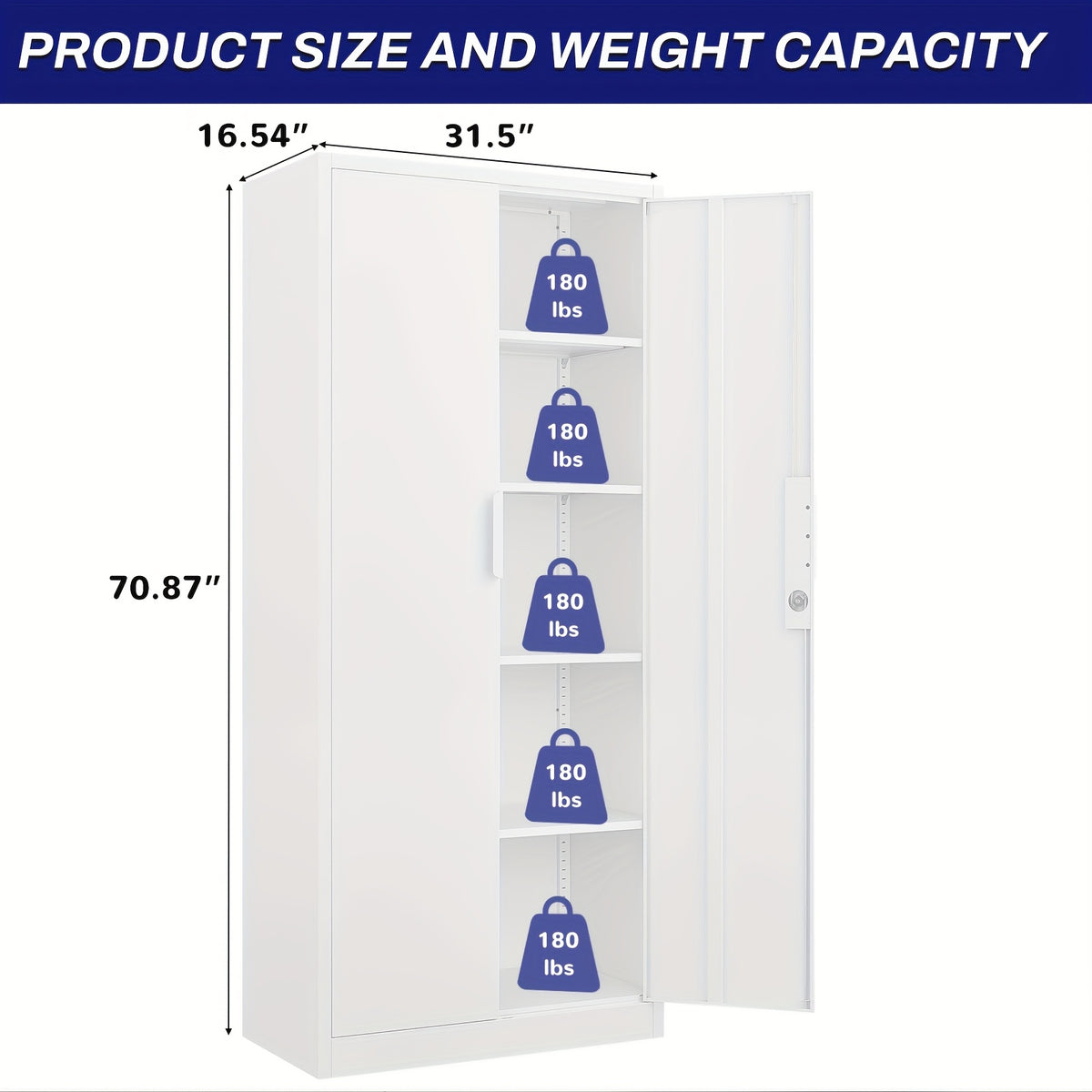 [Metal Storage Cabinet] 71"/72" Office Storage Lockers Metal Garage Storage Cabinet, Steel Locking Storage Cabinet With 2 Doors And 4 Adjustable Shelves For Home Office, Heavy Duty Metal Storage Cabinet For Warehouse, Kitchen, Garage, Black/White