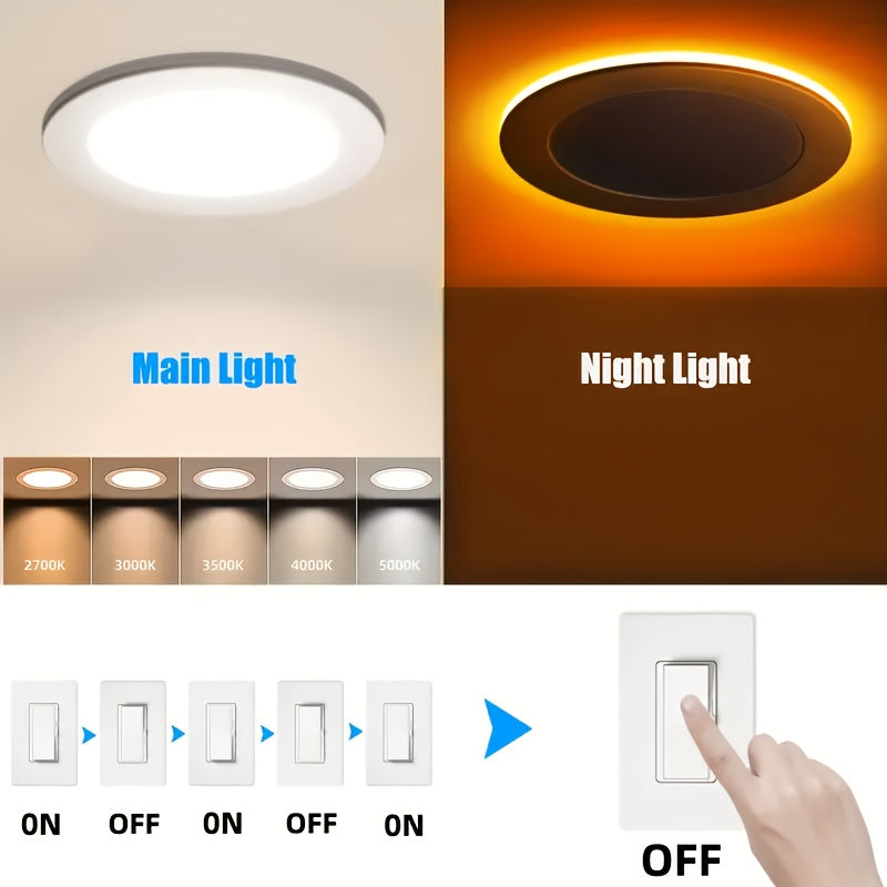 6/12/24-Pack 6-Inch 5CCT Recessed Night Lights (2200K), 6-Inch Canless LED Recessed Lights, 2700K-5000K Optional, 12W=130W, 1050LM Dimmable, ETL Certified