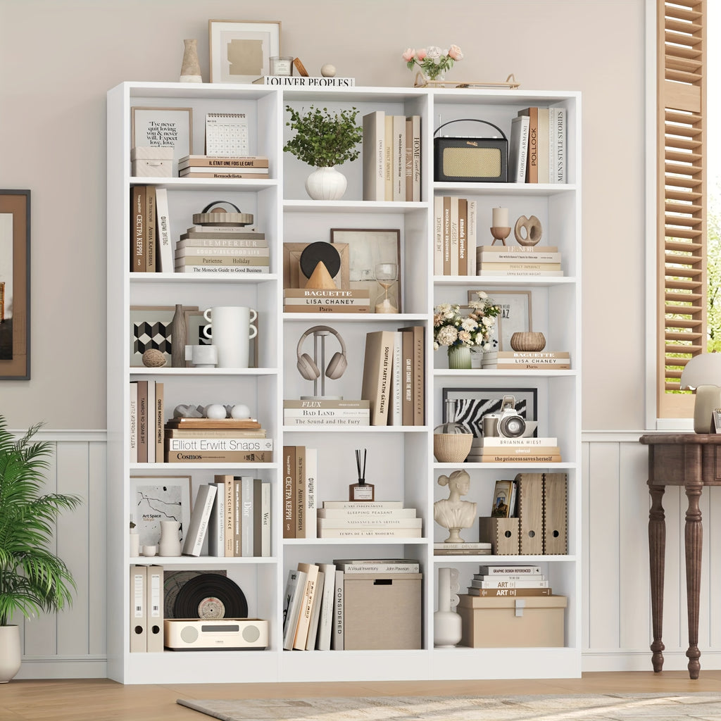 FULTRU Triple Wide Bookshelf, 6 Tier Large Bookshelf, Bookcase with 17 Open Display Shelves, 74'' Tall Bookcases And Bookshelves for Living Room, Home Office, Library