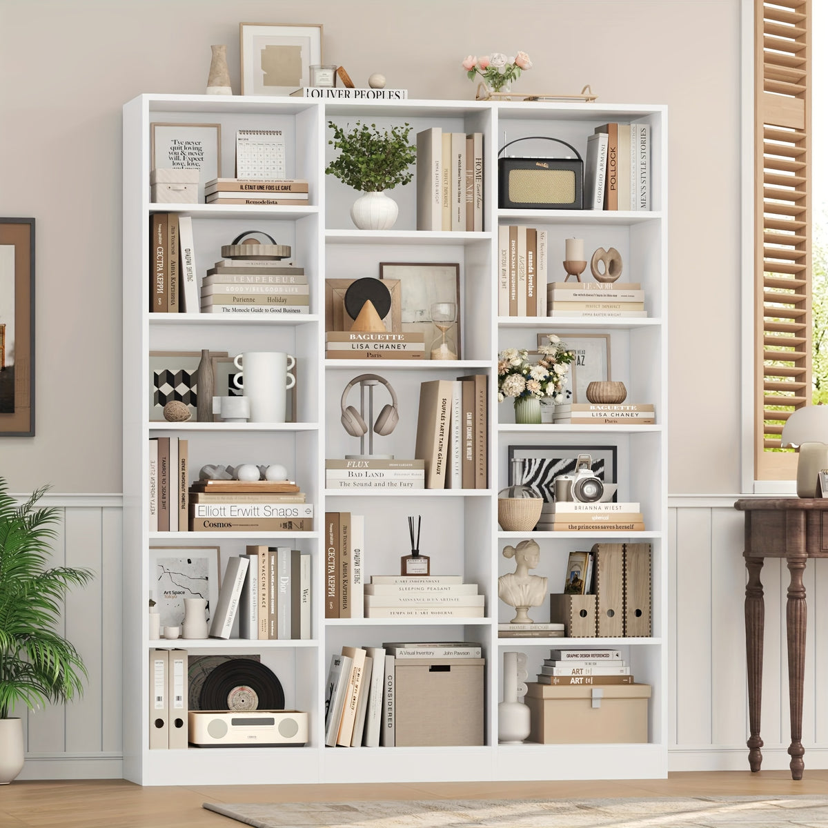 FULTRU Triple Wide Bookshelf, 6 Tier Large Bookshelf, Bookcase with 17 Open Display Shelves, 74'' Tall Bookcases And Bookshelves for Living Room, Home Office, Library