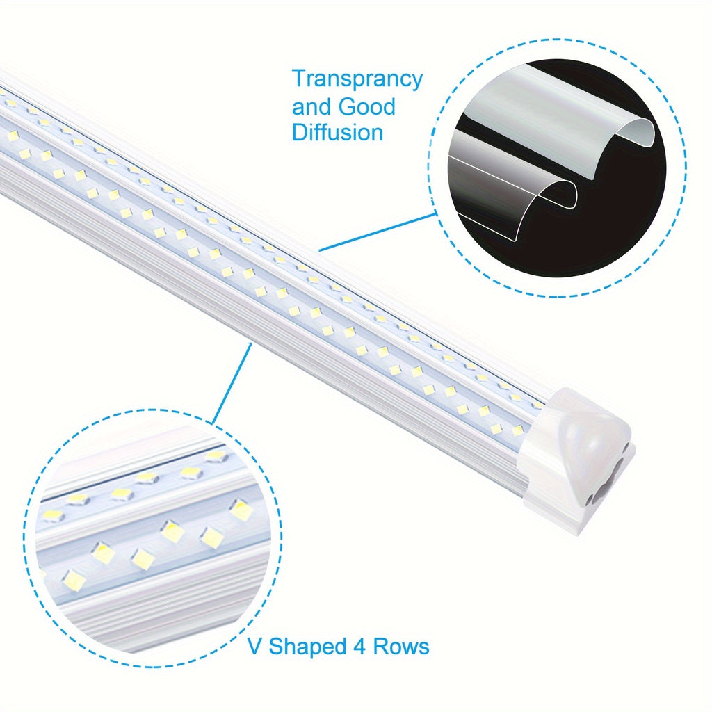 6pcs/lot T8 8ft Integrated LED Tube Light Bulbs 6000K, 120W 8Foot 96 Inch LED Shop Light Fixtures, V Shaped 4 Row Bulbs 2835 LED Chips, 14400lm High Brightness, for Warehouse Ceiling Garage Office Factory, AC 85-277V