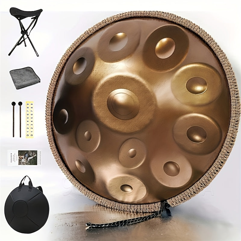 12 Notes Handpan Drum, 22Inch D Minor Kurd 432Hz Steel Tongue Hand Pan Drum For Adults Yoga Meditation, Hand Tuning Sound Healing Instrument Gift For Beginners With Soft Bag, Hand Mallets, Stand, Cloth, Sound Stickers