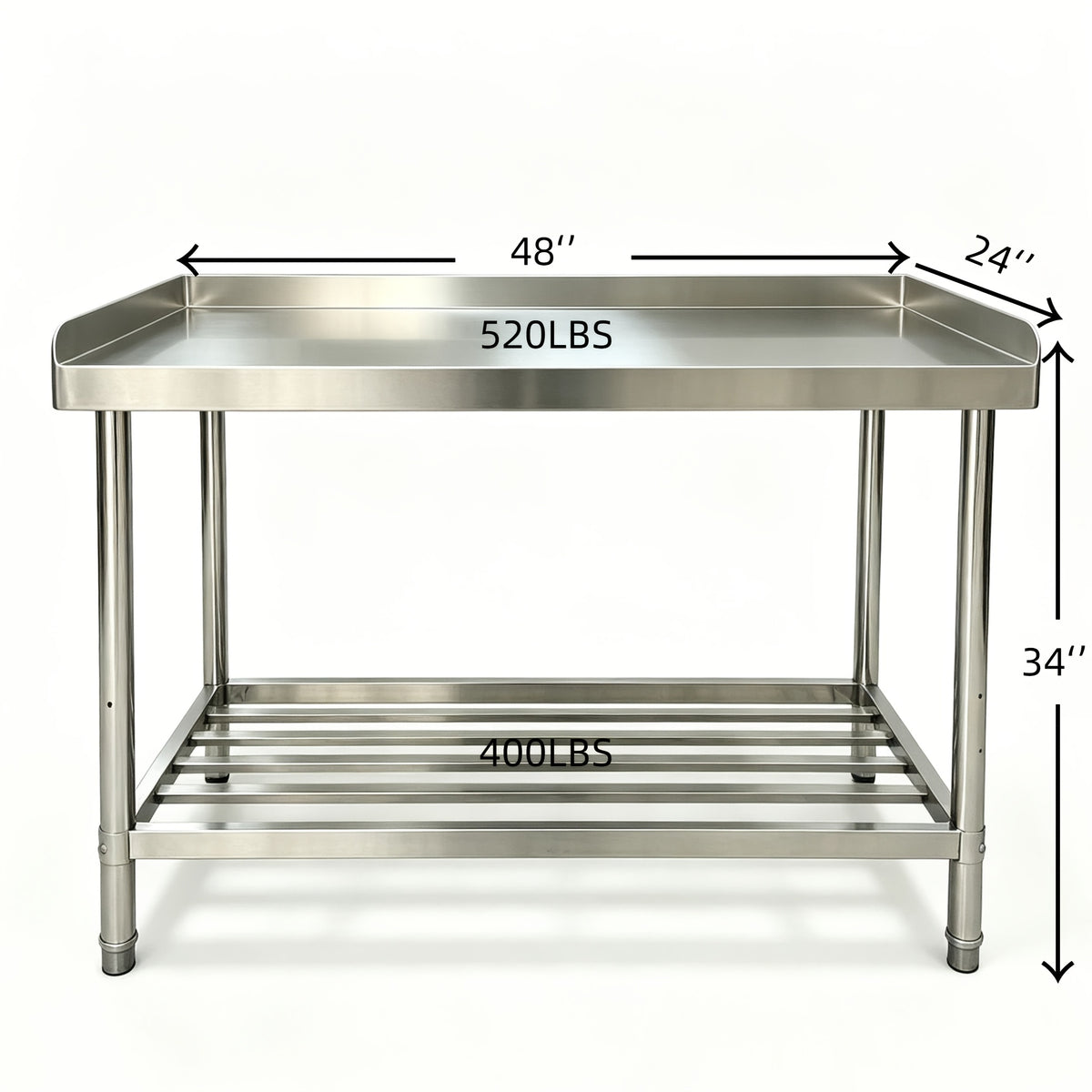 Stainless Steel Table with Backsplash, 48 X 24 Inches Metal Prep And Work Table with Adjustable Undershelf, for Outdoor, Restaurants, Hotels, Workshops, Kitchens, Garages And Gardens