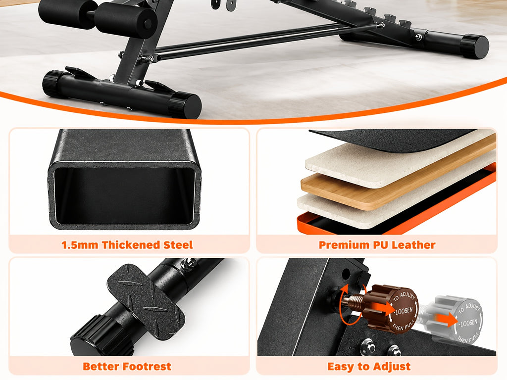 Home Gym Weight Bench, 5-In-1 Adjustable Workout Bench for Abs, Back, Glutes And Core Training, Heavy Duty 1000LBS Capacity