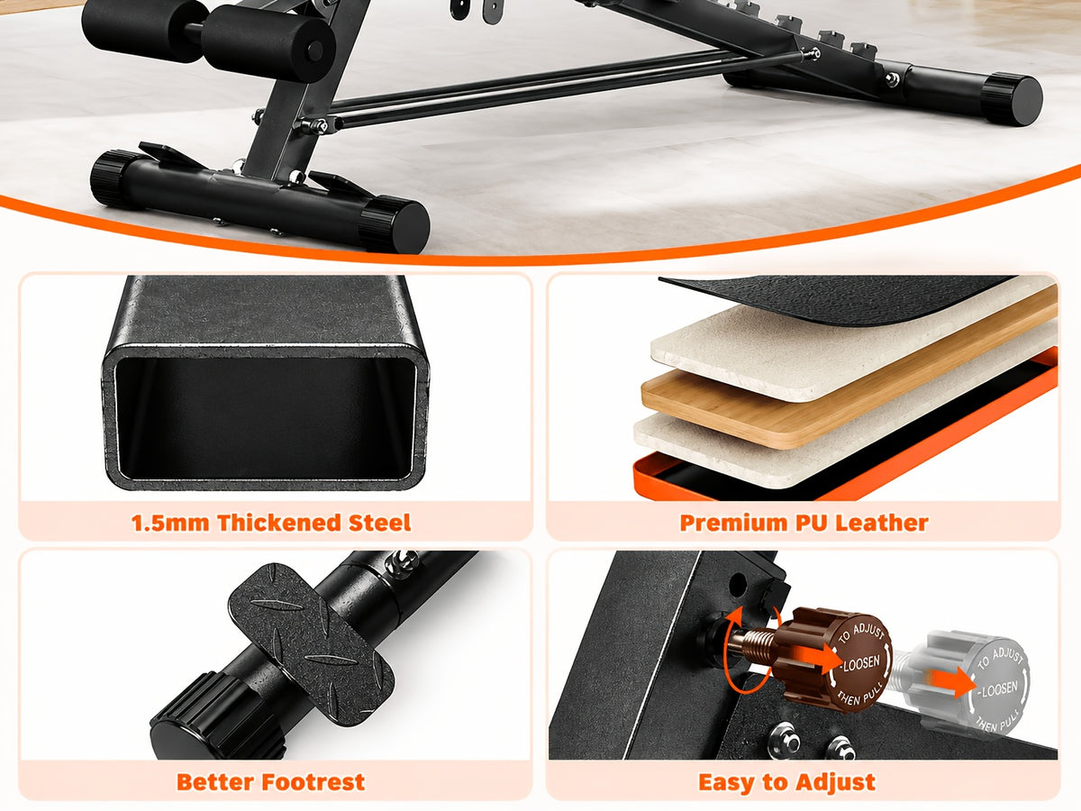 Home Gym Weight Bench, 5-In-1 Adjustable Workout Bench for Abs, Back, Glutes And Core Training, Heavy Duty 1000LBS Capacity