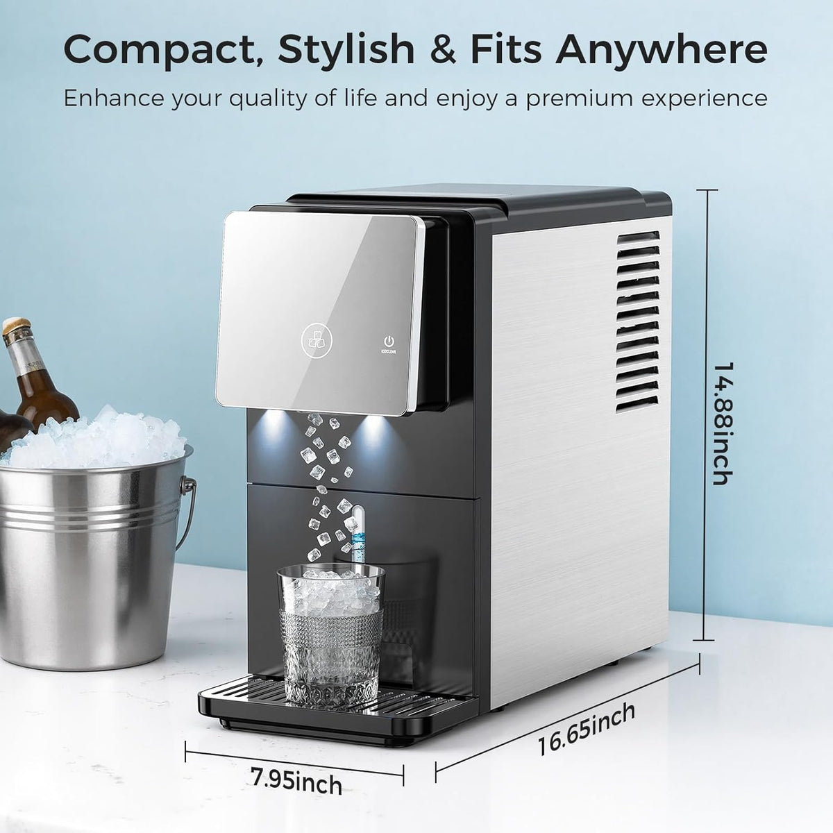 Countertop Nugget Ice Maker for Soft Chewable Ice at Home, in the Office, Kitchen or at Parties