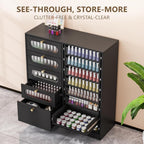 [Salon Organizer Cabinet] Nail Salon Organizer Cabinet, 32" L Floor Storage with 8 Clear & 4 Visual Drawers, Wooden Display for Polish & Powder, Beauty Salon Furniture