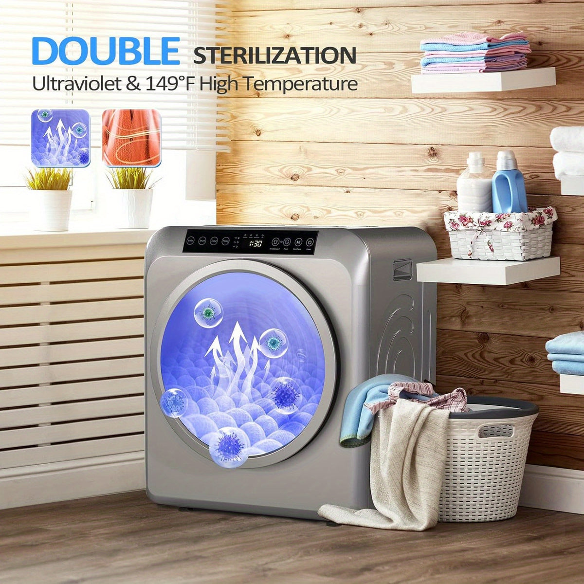 13.2LBS Portable Clothes Dryer for Apartments - 3.5 Cu.Ft Compact Front Load Dryer with LCD Touch Panel, Stainless Steel Tub & Quiet Operation, for Home, Dorm, RV