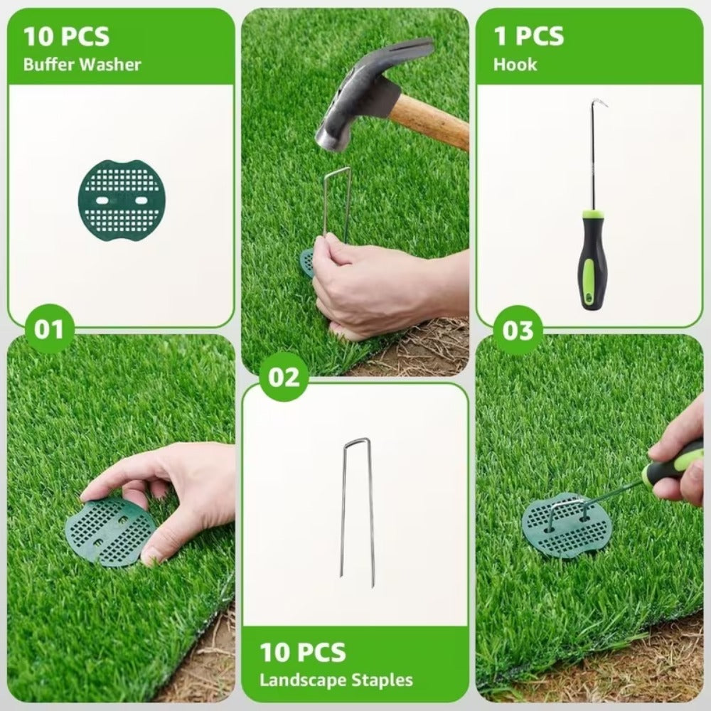 6ft X 22ft/ 6ft X 32ft Artificial Grass Turf, 132/192 Sq Ft Green Synthetic Lawn Roll With 0.7in Pile Height, Fast-Drainage Outdoor Grass For Patio, Balcony, Garden & Pet Area, Installation Tools Included