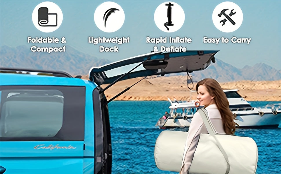 6ft/8ft/10ft/12ft Floating Dock Water Platform, Multi-People Inflatable Floating Mat, Dock Platform for Lake/Boats/Island/Swimming Pool
