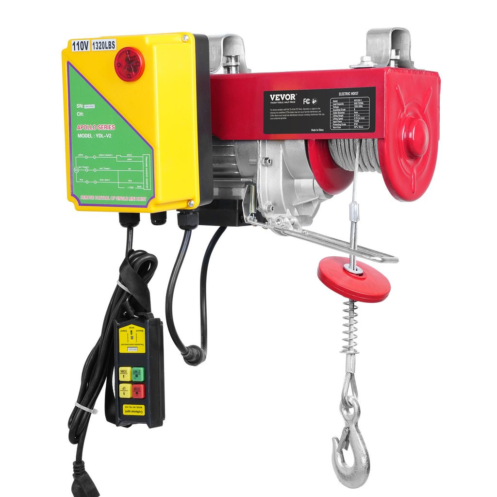 VEVOR Electric Hoist, 1320LBS Electric Winch, Steel Electric Lift, 120V Electric Hoist with Wireless Remote Control