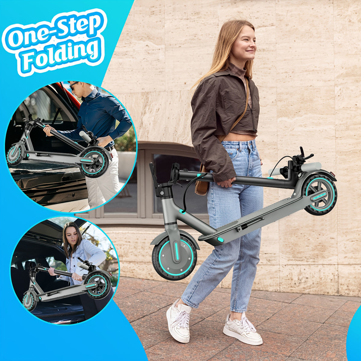 Foldable Adult Electric Scooter, 350W Motor, 8.5 Inch Solid Tires, 15-20 Miles Long Range, Dual Braking LED Display Commuter E Scooter