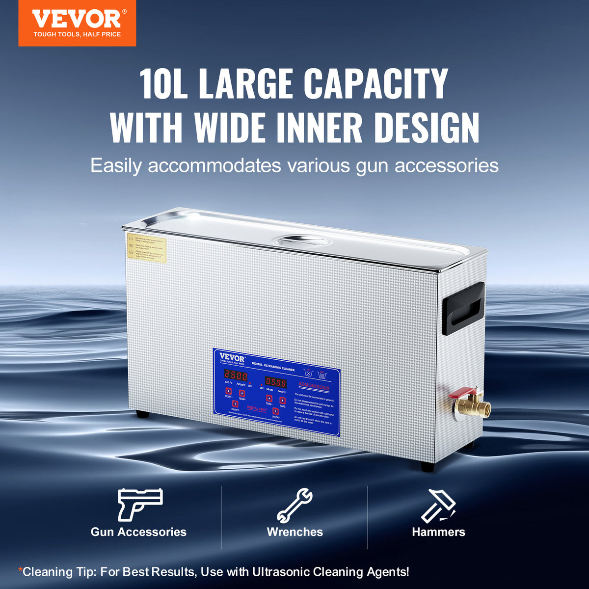 VEVOR Professional Ultrasonic Cleaner, 10L/27.2 L Ultrasonic Jewelry Cleaner with Digital Timer & Heater, Stainless Steel Industrial Sonic Cleaner 40kHz for Glasses, Watches, Rings, Small Parts