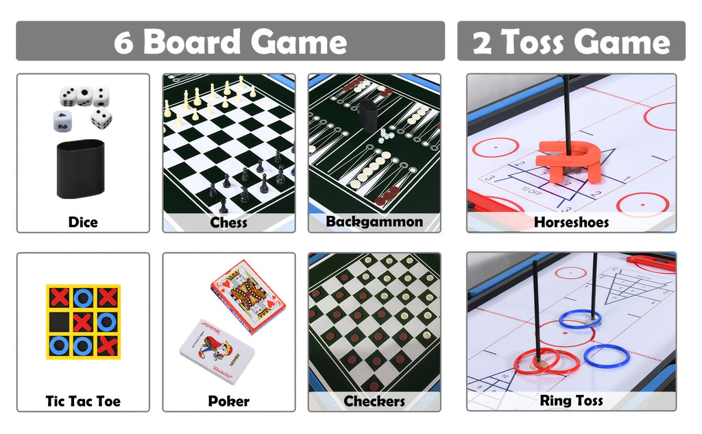 15-In-1 Combo Game Table Set for Home, Multifunctional Game Tables for Game Room, Indoor Game for Adults W/Foosball, Bowling, Basketball, Shuffleboard, Billiard, Hockey, Table Tennis, Chess, Backgammon, Checkers, Ring Toss