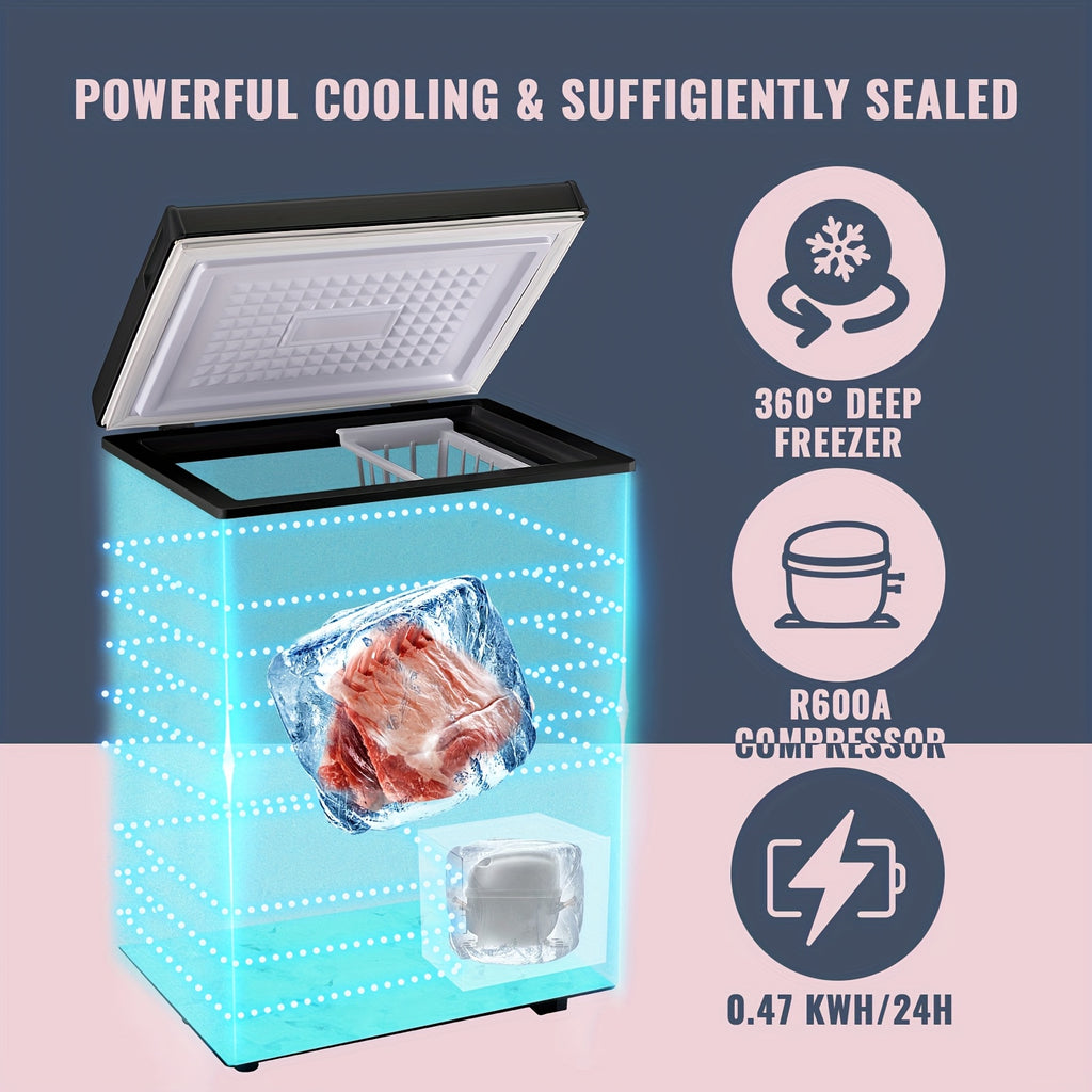 3.5 Cu.Ft Small Chest Freezer with Removable Basket Freestanding Top Open Door Compact Deep Freezer with Adjustable Temperature for Home/Kitchen/Office