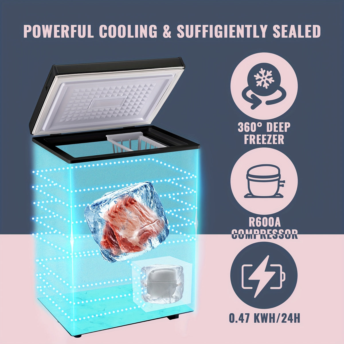 3.5 Cu.Ft Small Chest Freezer with Removable Basket Freestanding Top Open Door Compact Deep Freezer with Adjustable Temperature for Home/Kitchen/Office