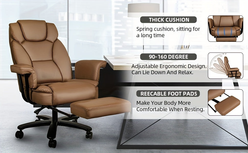 Executive Office Chair — 160° Recline and Footrest for Spacious 400LB Home Office Seating with Casters