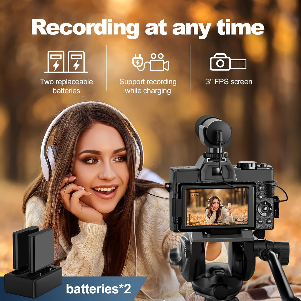 NBD Digital Cameras for Photography 5K, 48MP Autofocus Vlogging Camera for YouTube with 32GB TF Card & 2 Batteries, 16X Zoom Anti-Shake Video Camera with 52mm Wide Angle And Macro Lens., Social Media Content Creation, Youtube Content Creation