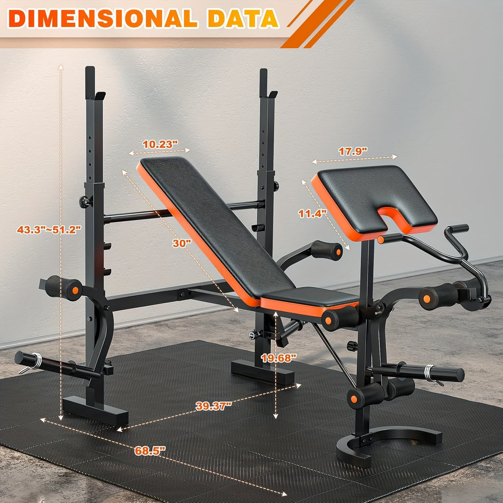 6-In-1 Heavy Duty Weight Bench Set with Adjustable Squat Rack, Leg Developer, And Preacher Curl Pad | Professional & Foldable for Full Body Workout | 600Lbs Capacity for Strength Training