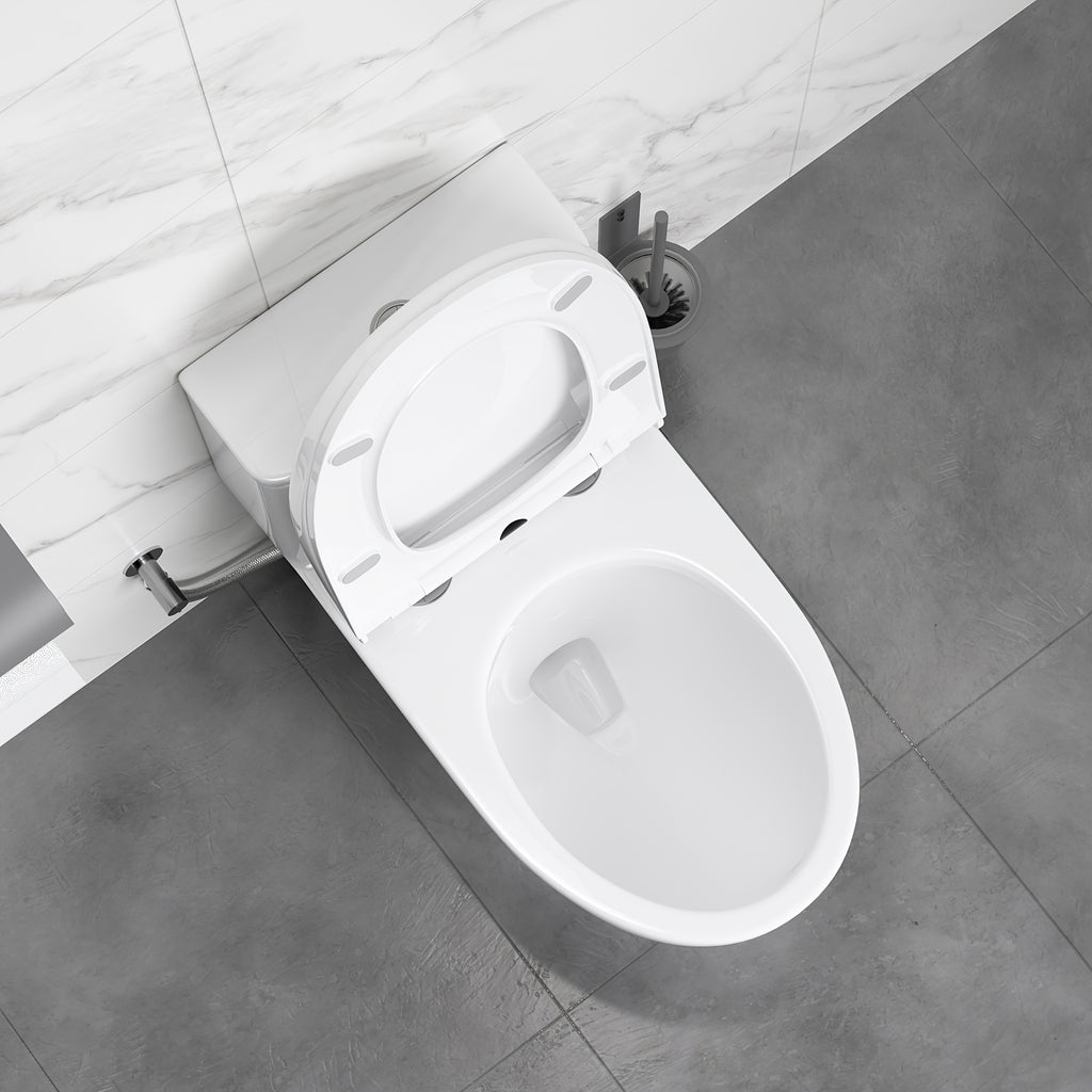 [Compact Dual Flush Toilet] Eridanus Compact Dual Flush Single Unit Toilet, Extended Shape Featuring a 16-3/8" Seat Elevation, Gentle Close Lid, 1.1/1.6 Gallons Per Flush, 12" Rough-In