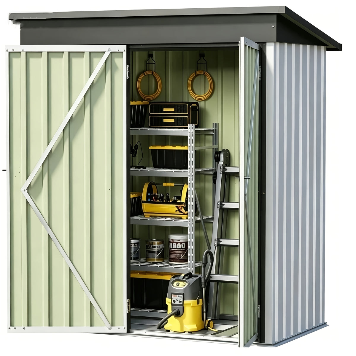 GUNJI 10 X10ft & 8 X 6ft 6 X 4ft & 5 X 3ft Storage Shed with Floor Frame, Metal Tools Shed with Design Of Lockable Doors, Utility And Tool Holder for Garden, Workshop, Backyard, Can Hold Various Tools