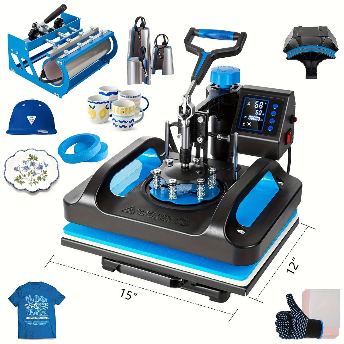 Hot Press Machine, 8-In-1 Hot Press Machine, 15 X 15 Inch Sublimation T-Shirt Press, 360-Degree Swing Hot Transfer Machine Multifunctional Combination for T-Shirts, Cups, And Hats